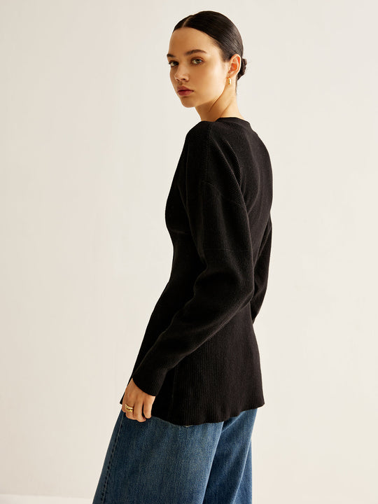 EB | Cardigan mit Tiefem V-ausschnitt und Knöpfen Lässige Passform Minimalistisch und Zeitlos