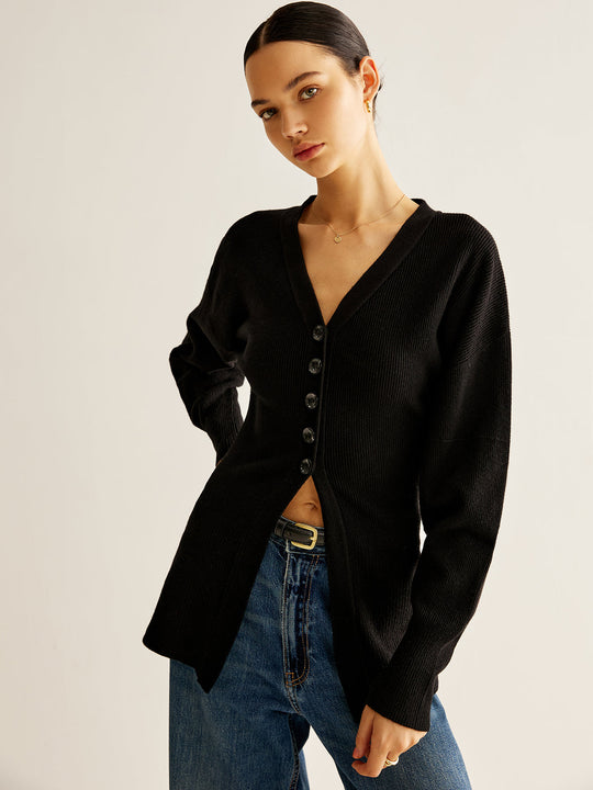 EB | Cardigan mit Tiefem V-ausschnitt und Knöpfen Lässige Passform Minimalistisch und Zeitlos