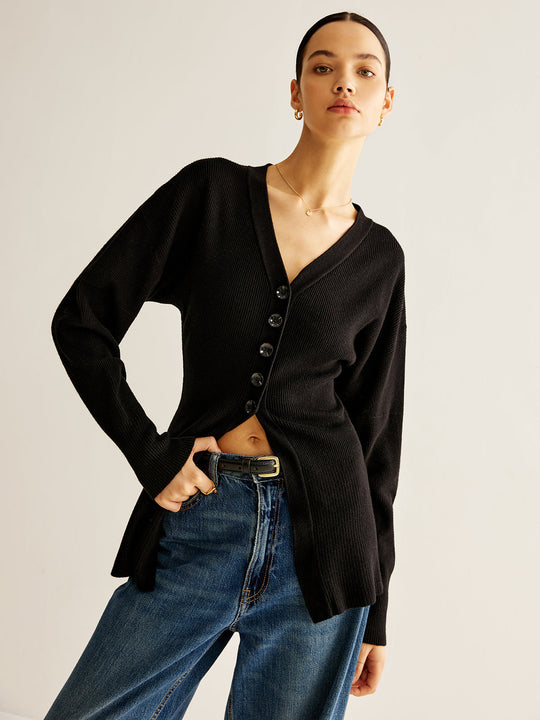EB | Cardigan mit Tiefem V-ausschnitt und Knöpfen Lässige Passform Minimalistisch und Zeitlos