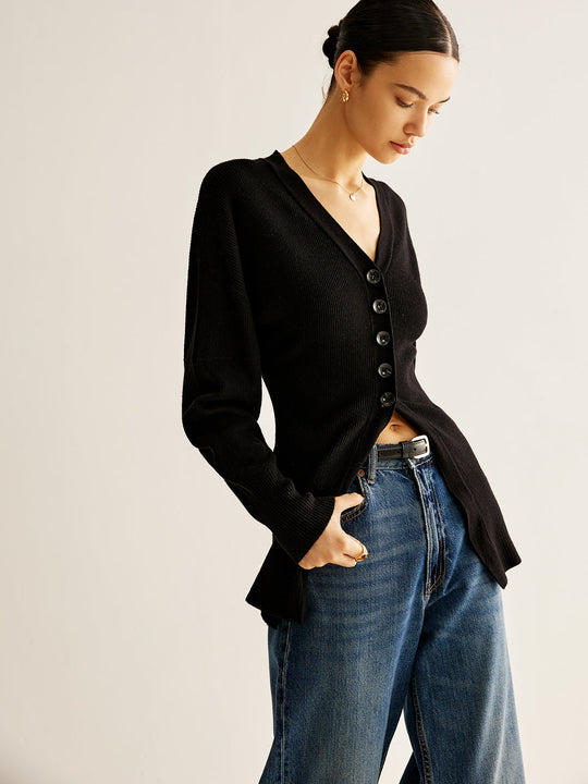 EB | Cardigan mit Tiefem V-ausschnitt und Knöpfen Lässige Passform Minimalistisch und Zeitlos