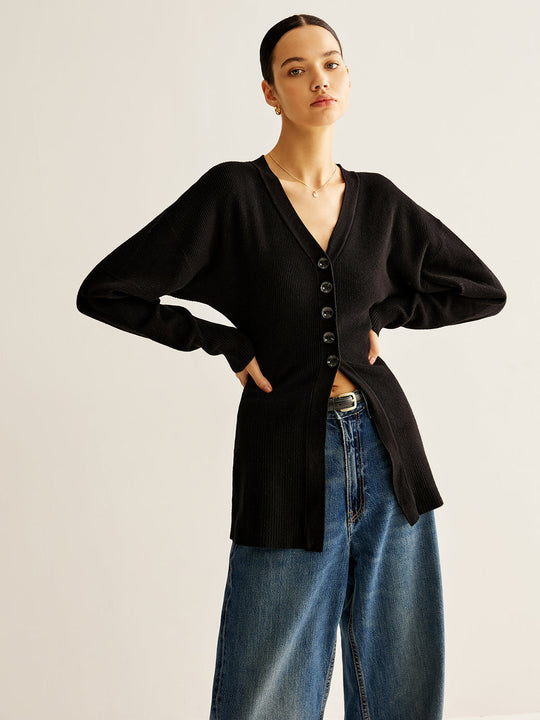 EB | Cardigan mit Tiefem V-ausschnitt und Knöpfen Lässige Passform Minimalistisch und Zeitlos