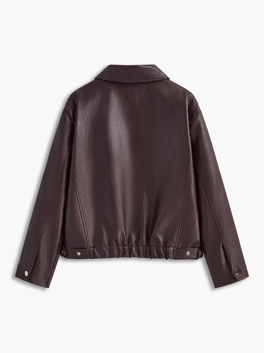 EB | Minimalistische Kunstlederjacke in Burgunderrot Modern und Vielseitig