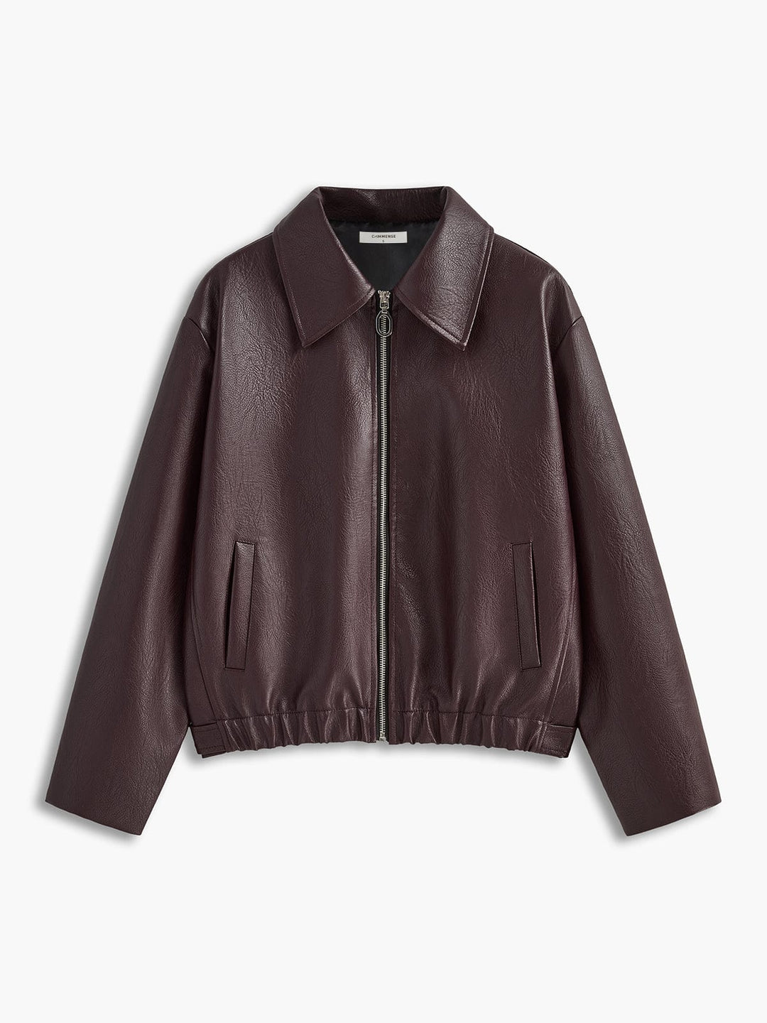 EB | Minimalistische Kunstlederjacke in Burgunderrot Modern und Vielseitig