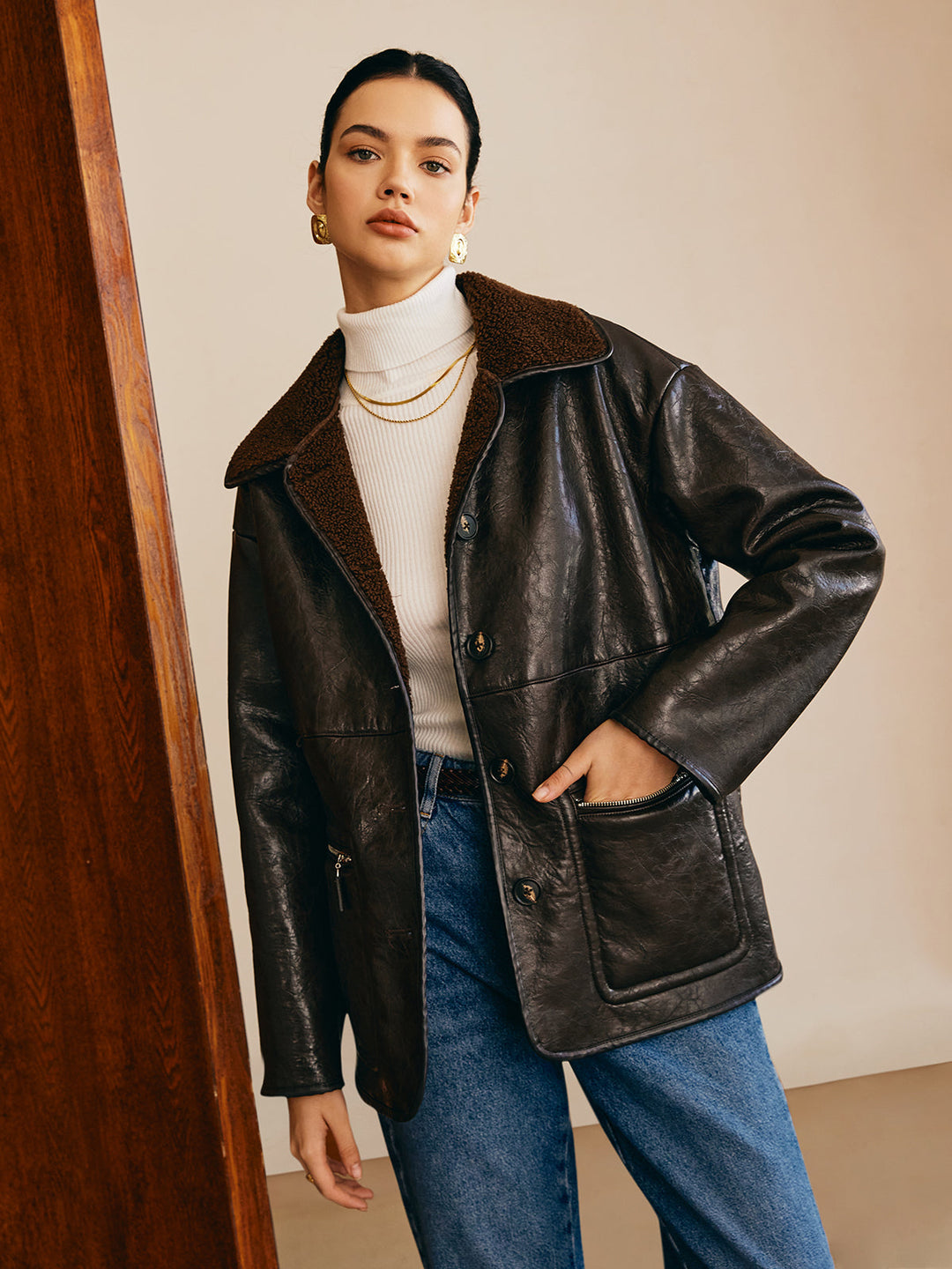 EB | Seitliche Kunstleder Fleecejacke