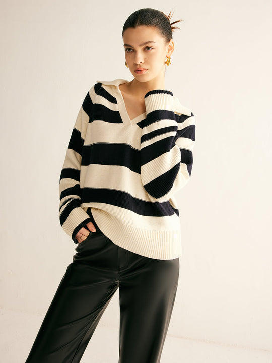 EB | Gestrickter Pullover Gestreiftes Design und Kragen Entspannt und Stilvoll
