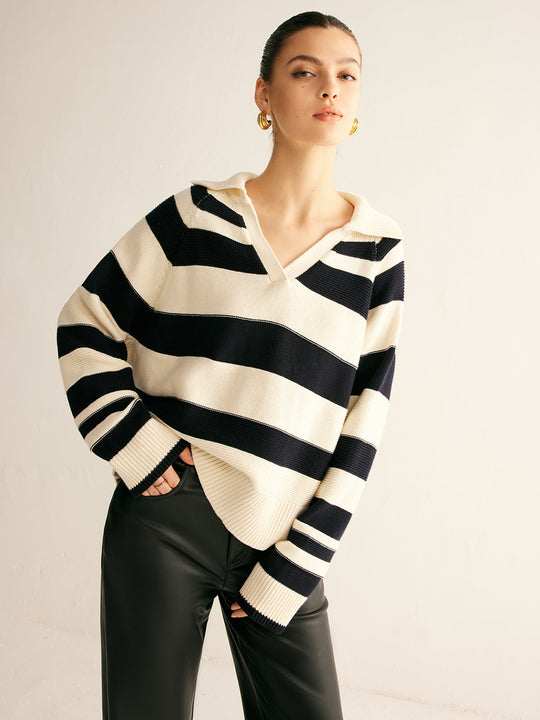 EB | Gestrickter Pullover Gestreiftes Design und Kragen Entspannt und Stilvoll