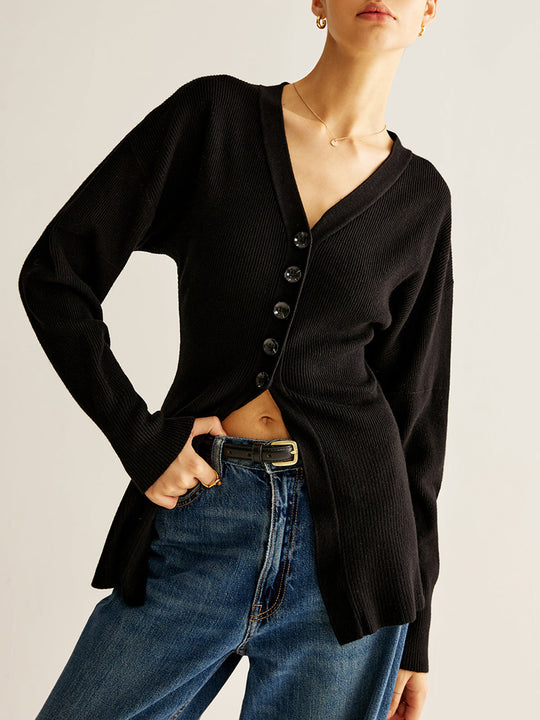 EB | Cardigan mit Tiefem V-ausschnitt und Knöpfen Lässige Passform Minimalistisch und Zeitlos
