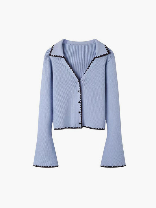 EB | Cardigan mit Kontrastkante und Rüschendetails Schlanker Schnitt Feminin und Schick