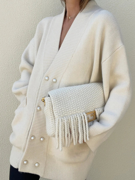 EB | Strickcardigan mit Perlendetails Oversized Passform Eleganter Komfort