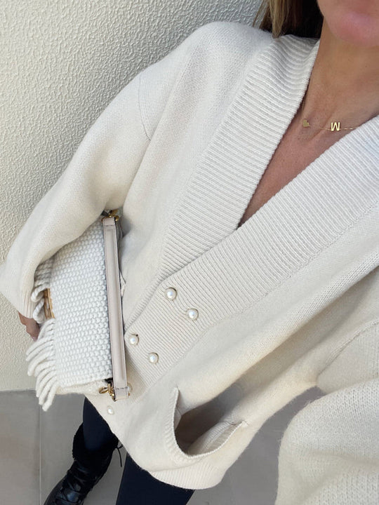 EB | Strickcardigan mit Perlendetails Oversized Passform Eleganter Komfort