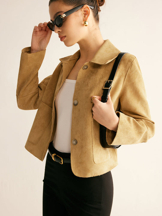 EB | Kurze Jacke Im Wildlederlook Gerade Schnitt Cool und Zeitlos
