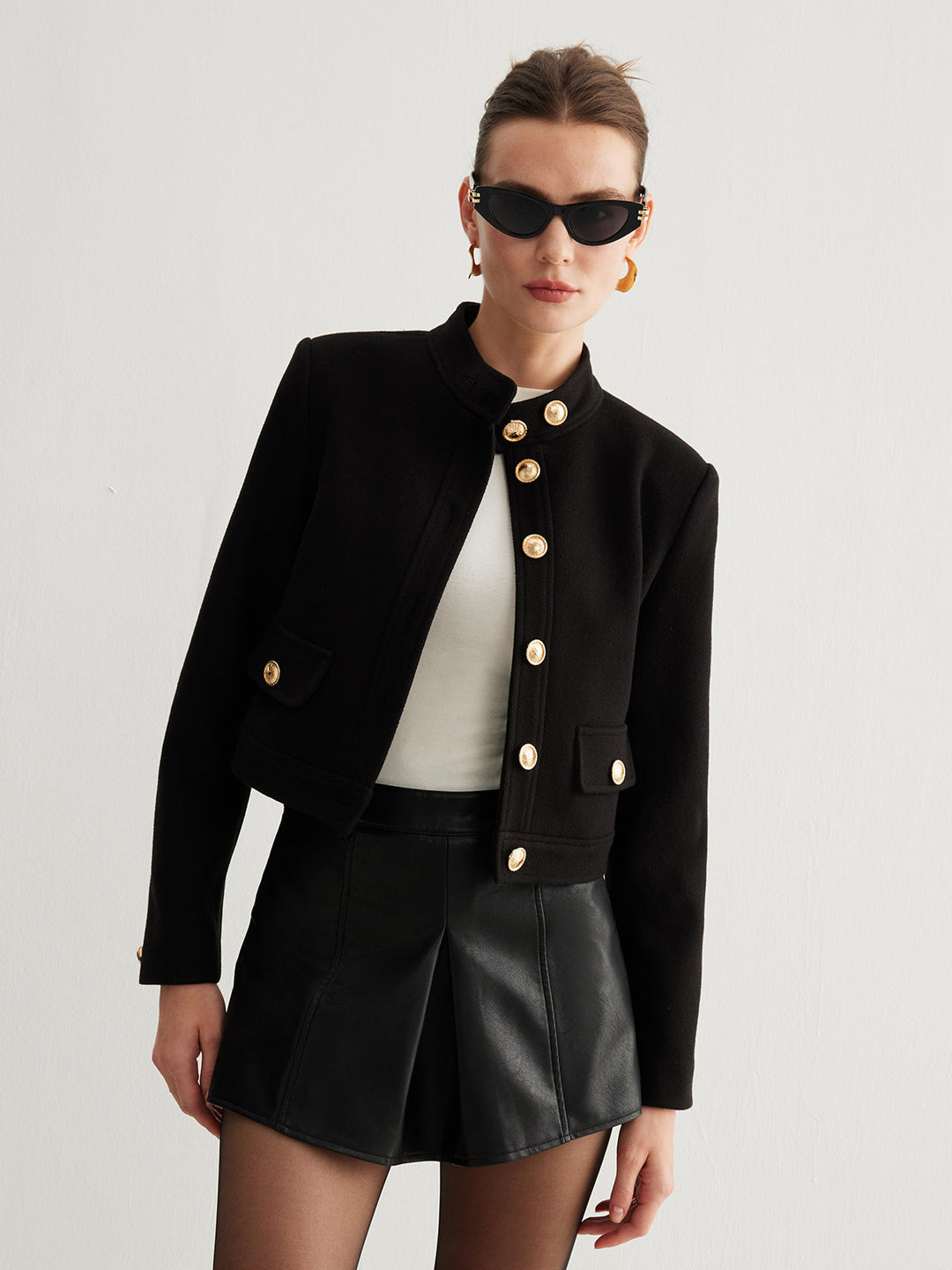 EB | Kragenknopf Tweed Kurze Jacke