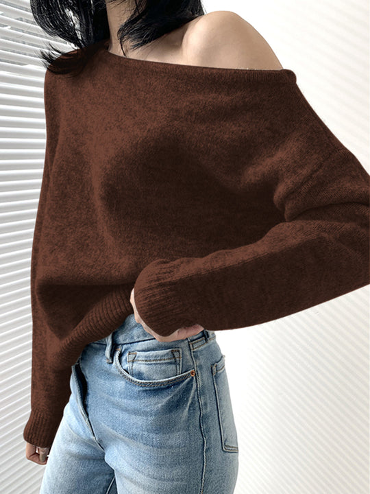 EB | Off-shoulder Strickpullover Weiche Wollmischung Zertifizierte Eleganz
