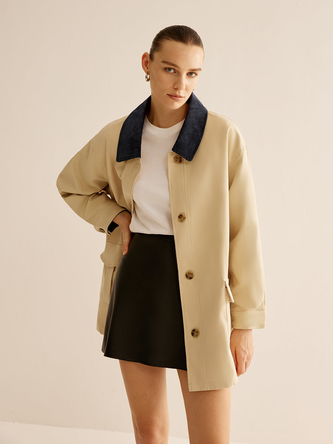 EB | Baumwolle Kontrastkragen Knopfjacket