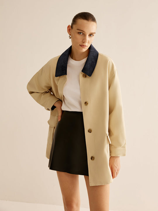 EB | Baumwolle Kontrastkragen Knopfjacket
