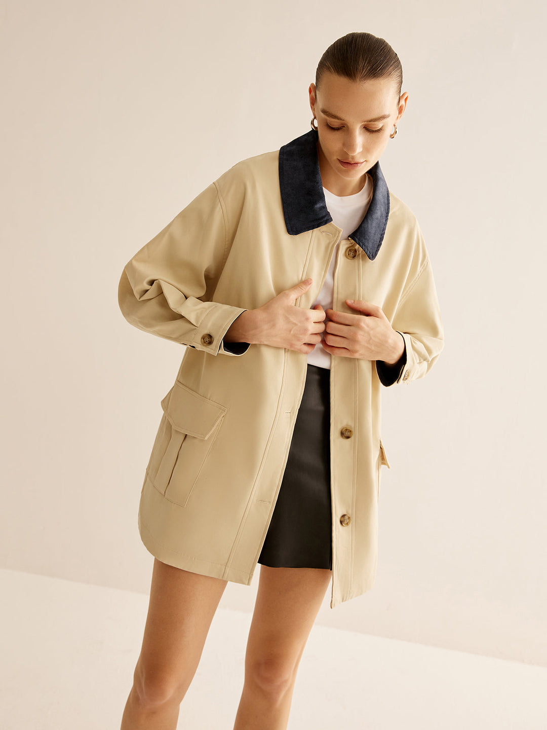 EB | Baumwolle Kontrastkragen Knopfjacket