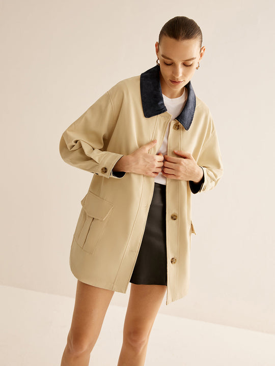 EB | Baumwolle Kontrastkragen Knopfjacket