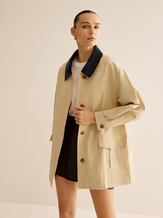 EB | Baumwolle Kontrastkragen Knopfjacket