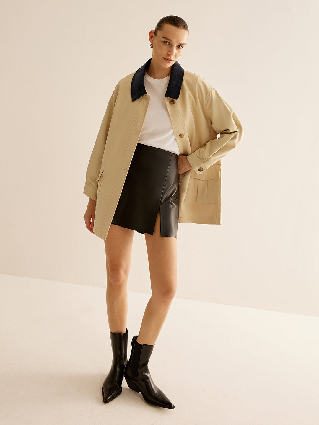 EB | Baumwolle Kontrastkragen Knopfjacket