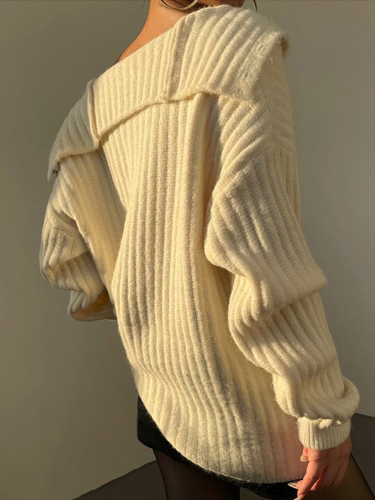 EB | Off-shoulder Cardigan mit Perlenknöpfen Ribstrick Elegant und Lässig