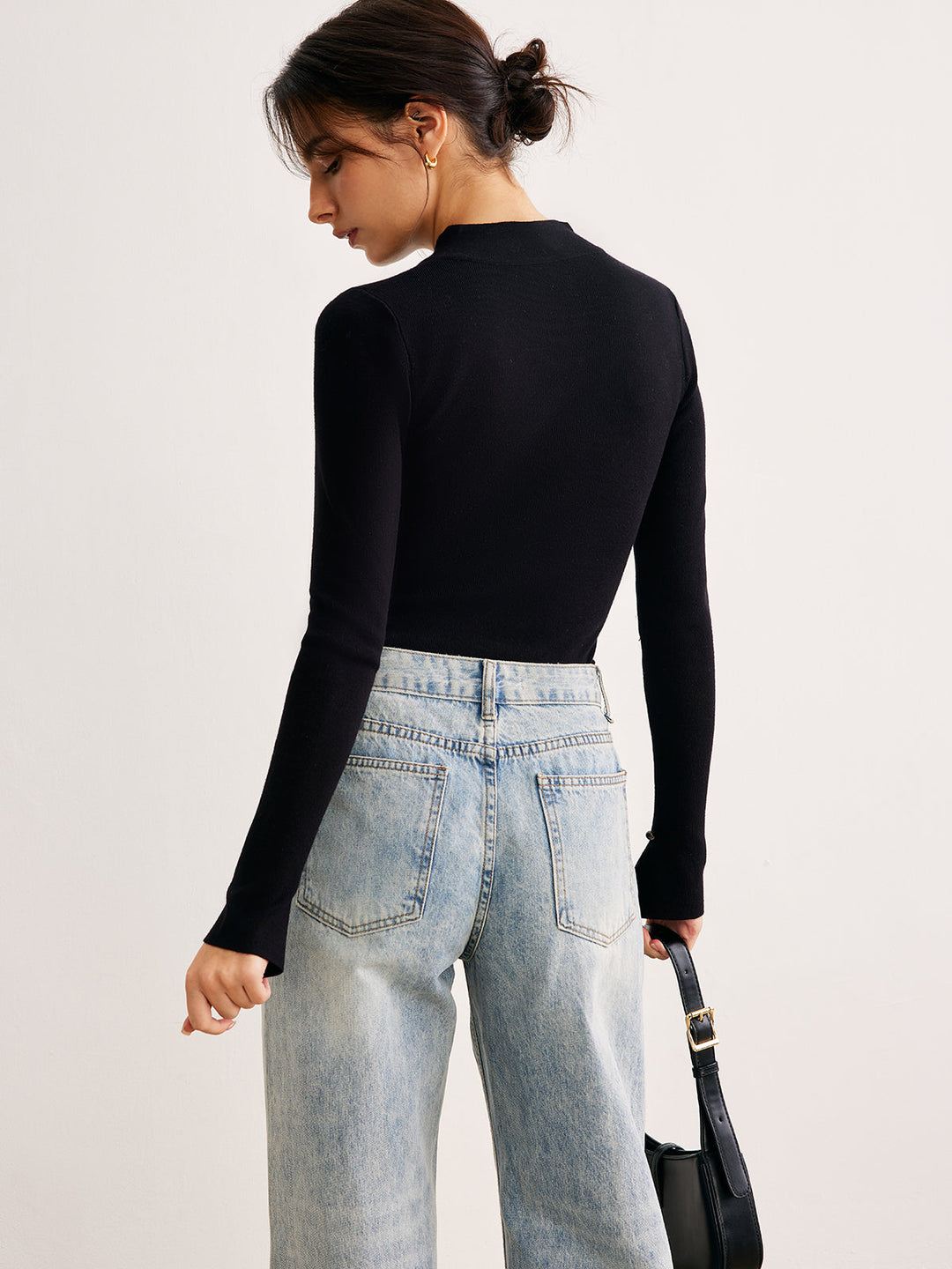 EB | Langarmige Bluse mit Einzigartigem Ausschnitt Baumwollmischung Modern und Elegant