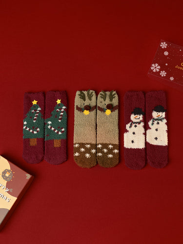 EB | 3er Pack Weihnachts-Korallenvelours-Socken mit Box