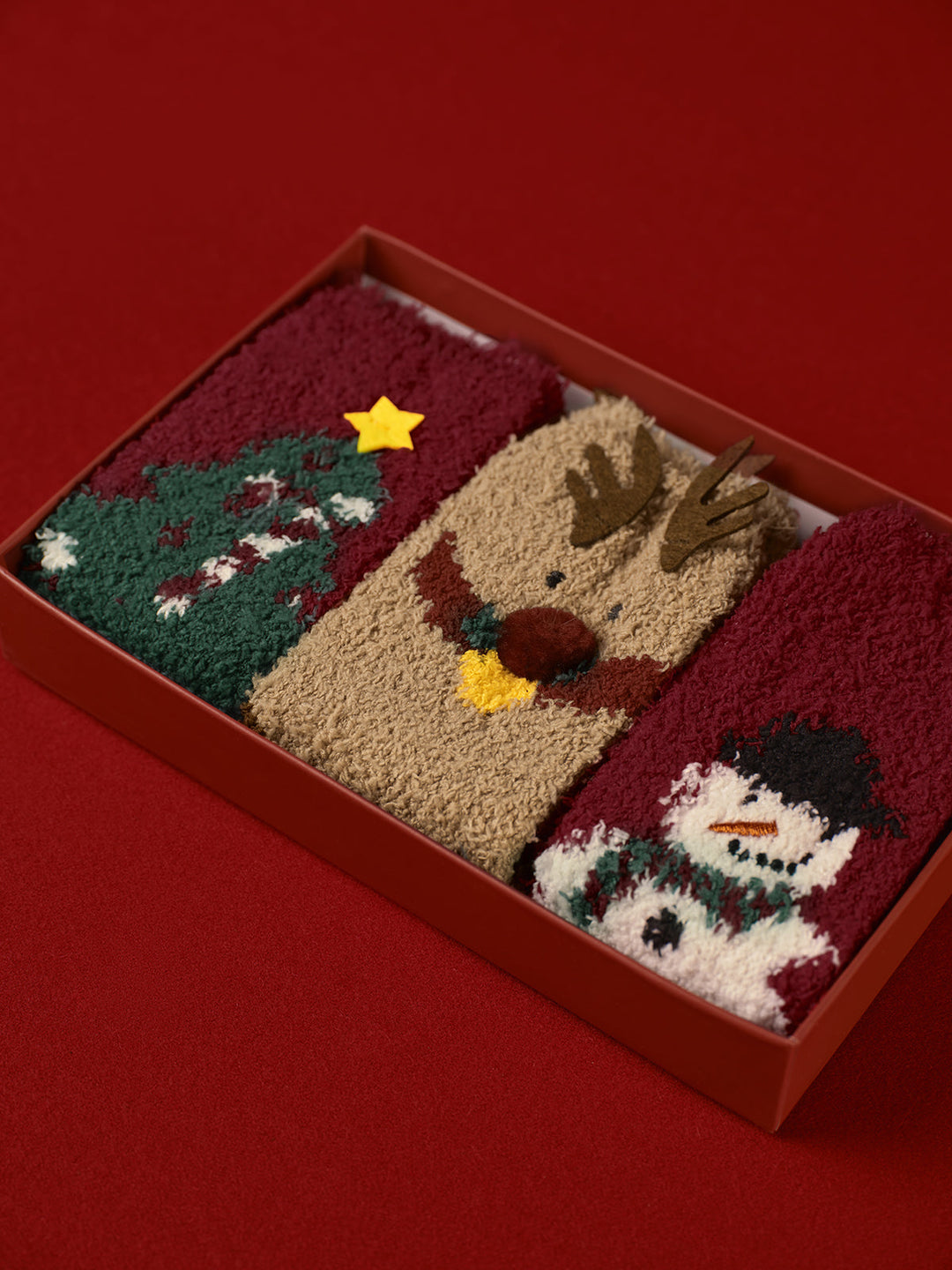 EB | 3er Pack Weihnachts-Korallenvelours-Socken mit Box