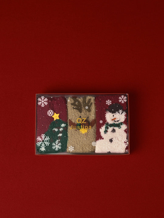 EB | 3er Pack Weihnachts-Korallenvelours-Socken mit Box