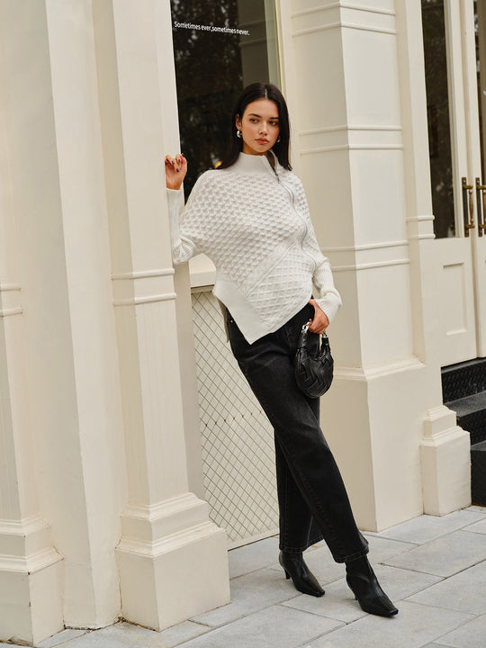 EB | Strickjacke mit Asymmetrischem Reißverschluss Strukturiertes Muster Modern und Warm