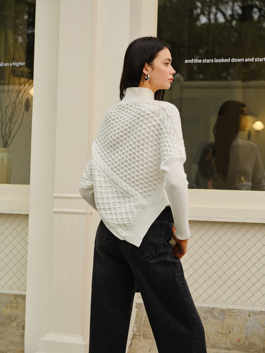 EB | Strickjacke mit Asymmetrischem Reißverschluss Strukturiertes Muster Modern und Warm