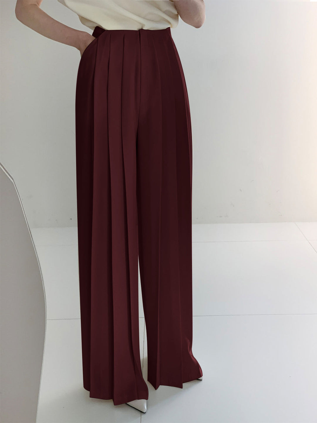EB | Elegante Plissierte High Waist Hose mit Weitem Bein