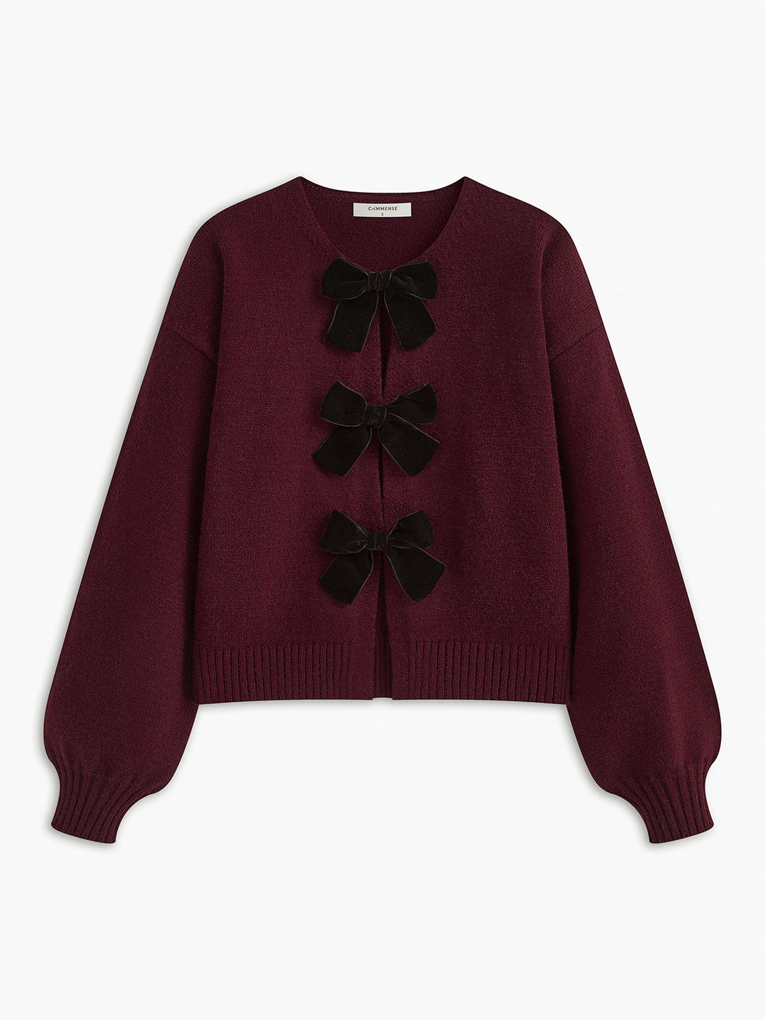 EB | Strickcardigan mit Samtschleifen Wollmischung Feminin und Modern