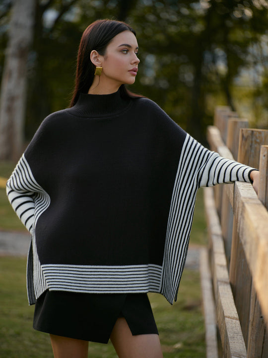 EB | Poncho mit Hohem Kragen Asymmetrischer Schnitt Modern und Bequem