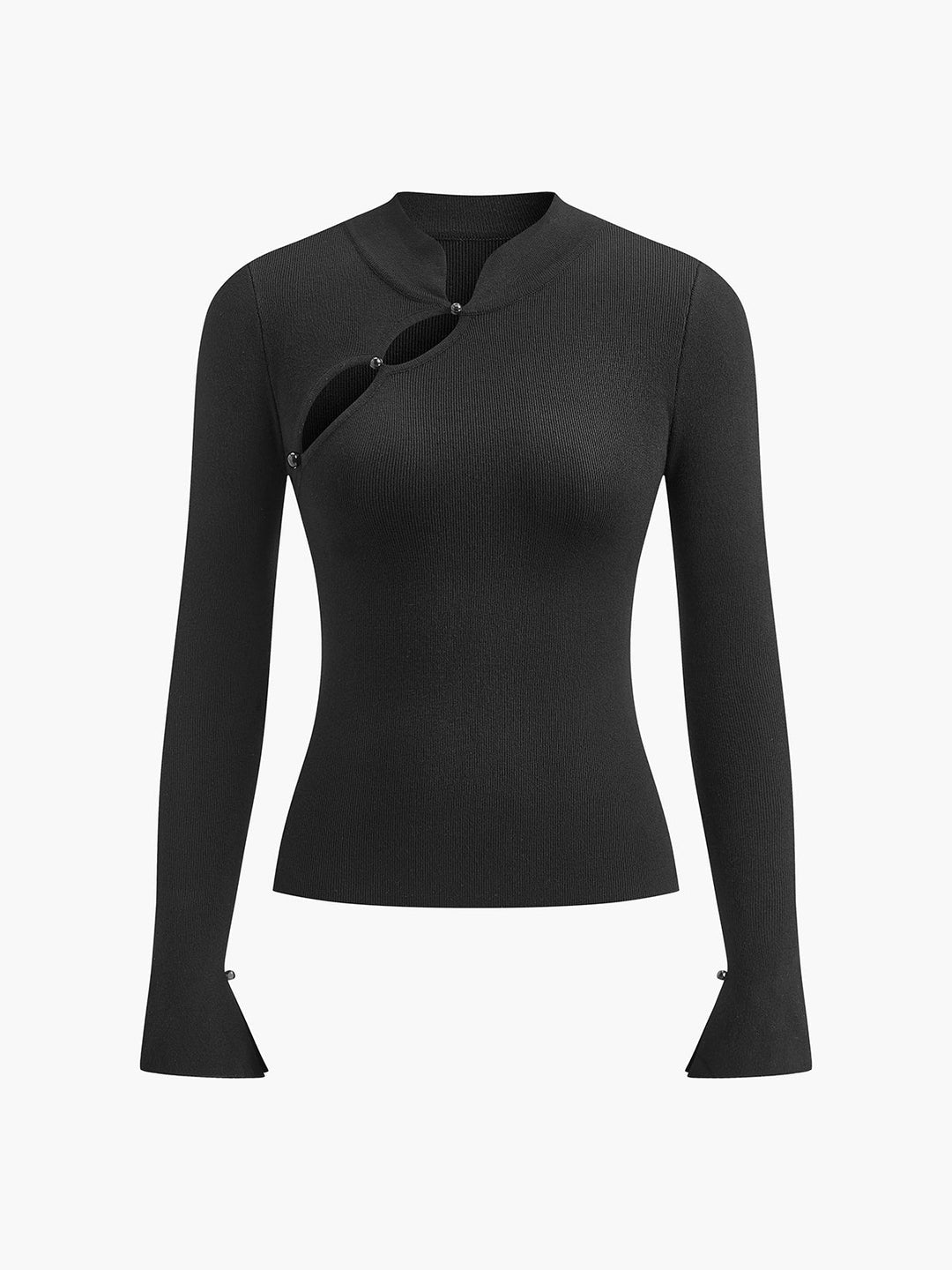 EB | Langarmige Bluse mit Einzigartigem Ausschnitt Baumwollmischung Modern und Elegant