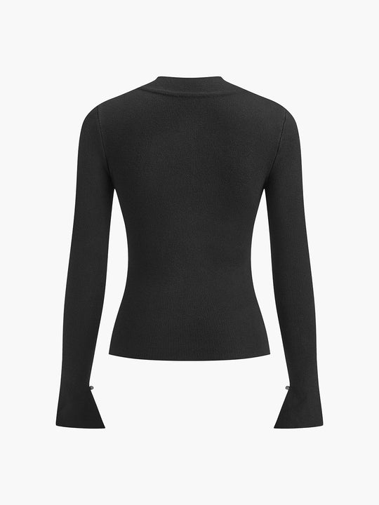 EB | Langarmige Bluse mit Einzigartigem Ausschnitt Baumwollmischung Modern und Elegant