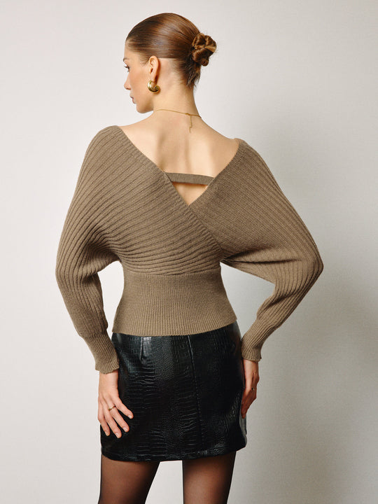 EB | Rippenstrick Bluse V-ausschnitt und Wickeldesign Elegant und Feminin