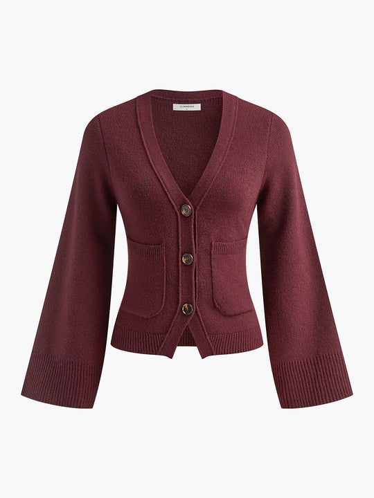EB | Strickcardigan mit V-ausschnitt Taschen und Knöpfe Zeitloser Komfort