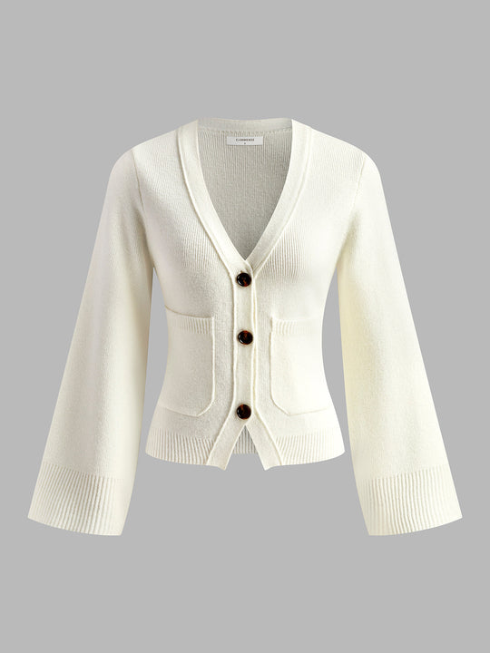 EB | Strickcardigan mit V-ausschnitt Taschen und Knöpfe Zeitloser Komfort