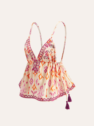 EB | Bestickte Boho Quastenbinder Cami Top
