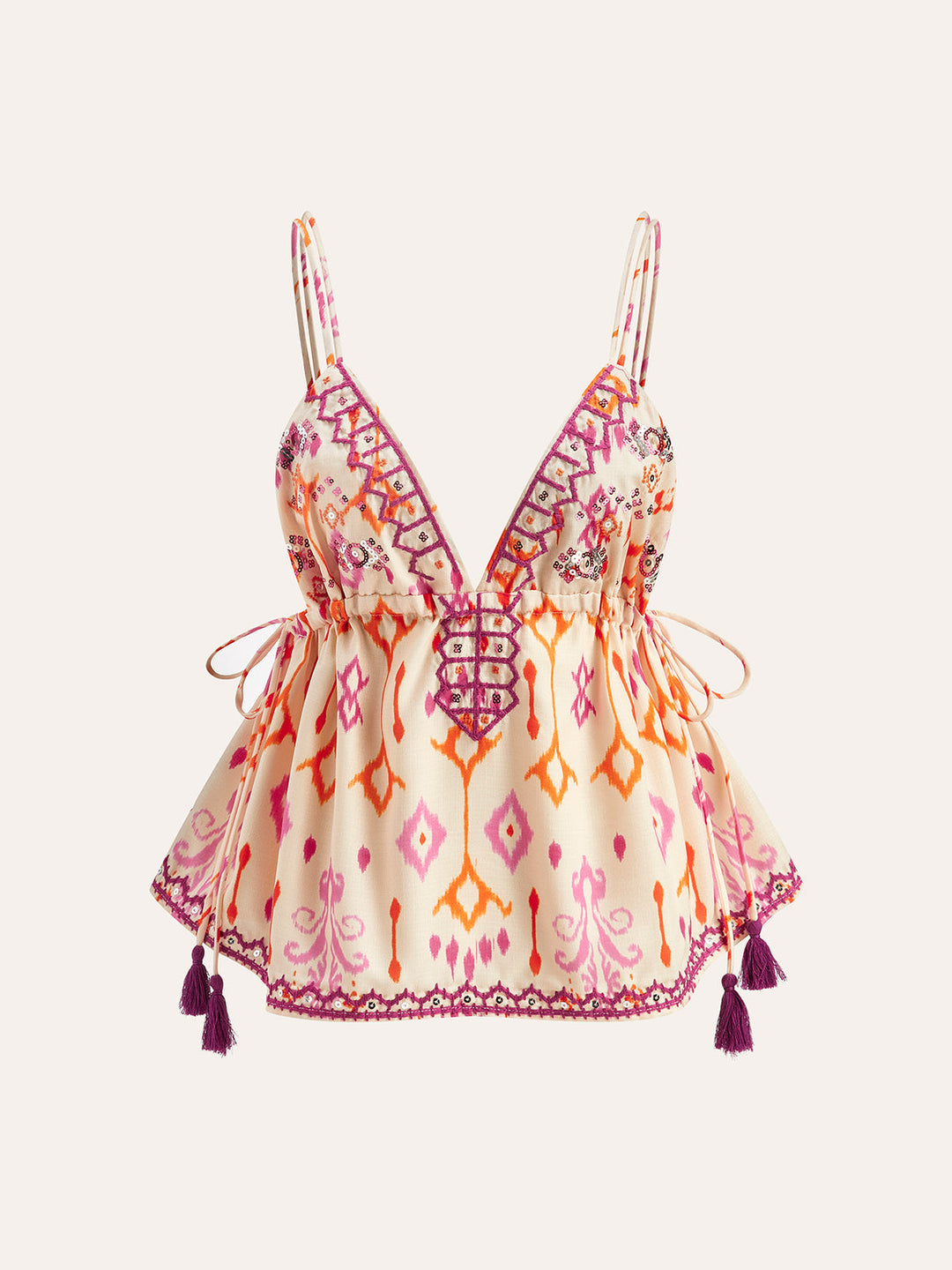 EB | Bestickte Boho Quastenbinder Cami Top