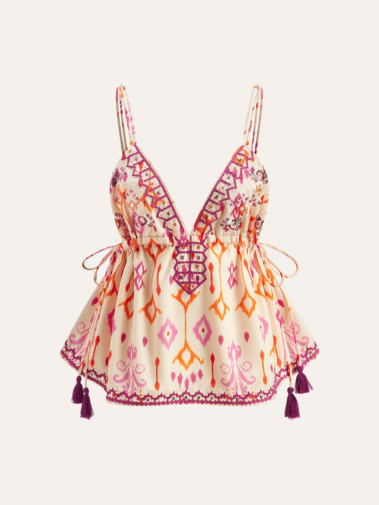 EB | Bestickte Boho Quastenbinder Cami Top