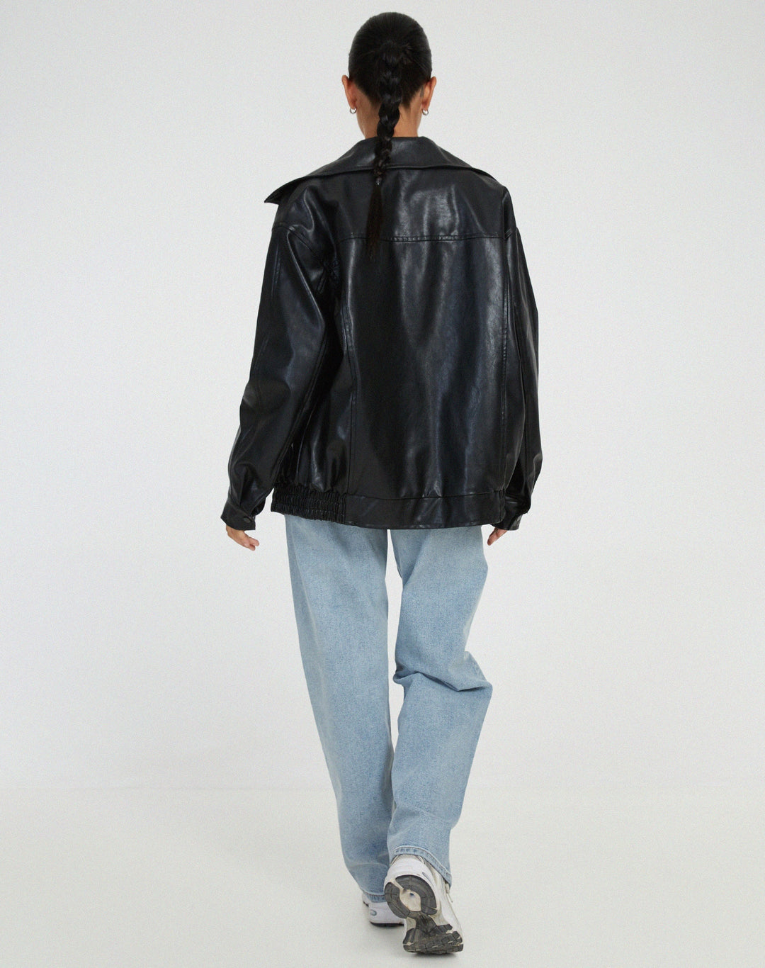EB | Übergroße Lederjacke mit Langen Ärmeln für Damen - Herbst