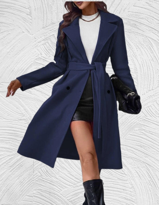 EB | Lange und Oversized Jacke mit Knopfverschluss, Brusttaschen und Bindegürtel
