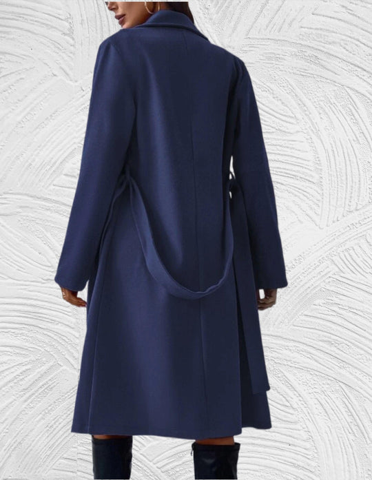 EB | Lange und Oversized Jacke mit Knopfverschluss, Brusttaschen und Bindegürtel