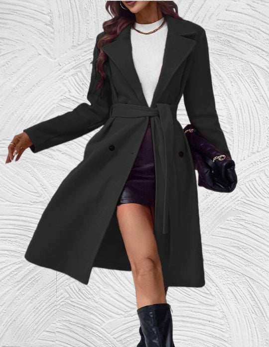 EB | Lange und Oversized Jacke mit Knopfverschluss, Brusttaschen und Bindegürtel