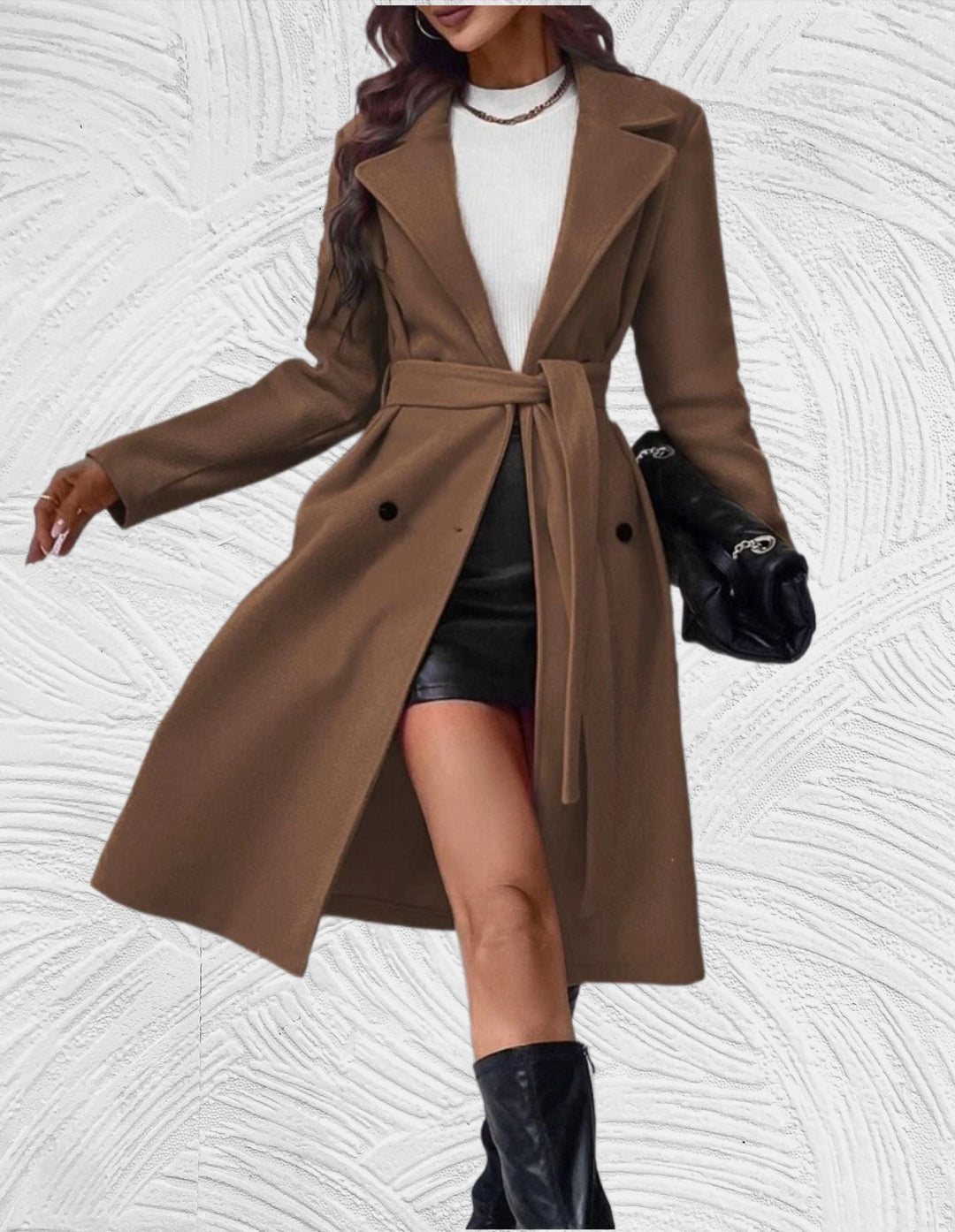 EB | Lange und Oversized Jacke mit Knopfverschluss, Brusttaschen und Bindegürtel