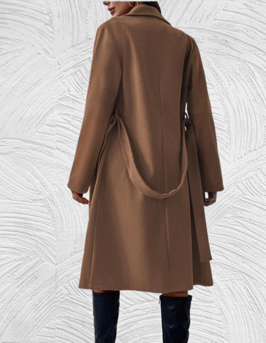 EB | Lange und Oversized Jacke mit Knopfverschluss, Brusttaschen und Bindegürtel