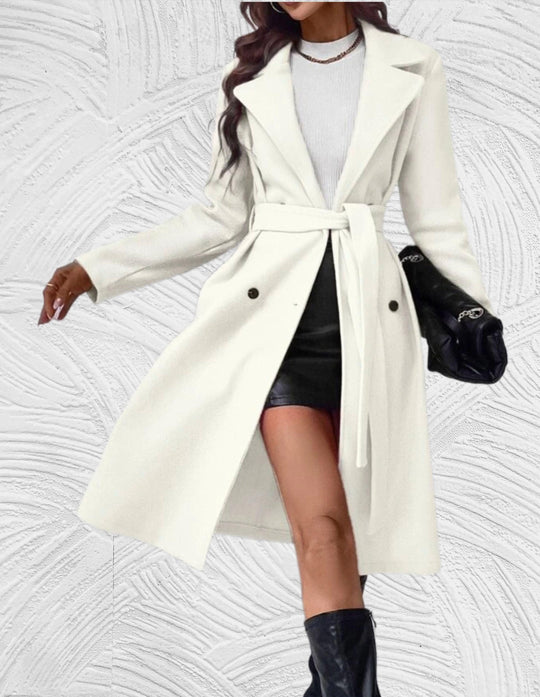 EB | Lange und Oversized Jacke mit Knopfverschluss, Brusttaschen und Bindegürtel