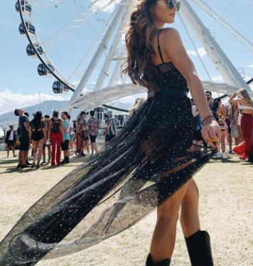 EB | Stern Schwarz Netz Transparent Ärmelloses Maxi-Kleid