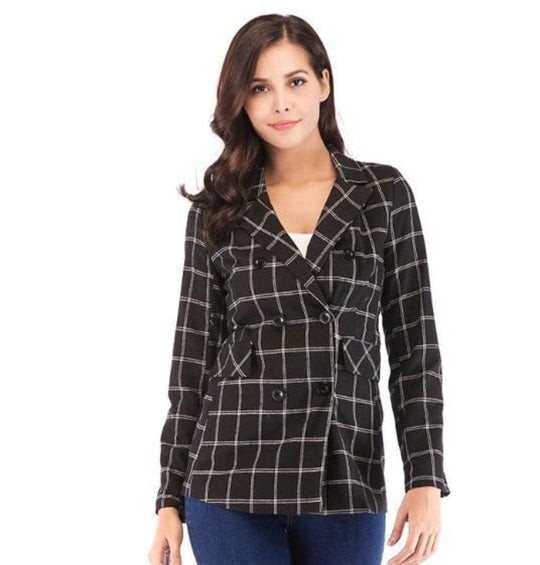 EB | Klassisch Karierter Blazer Doppelreihiges Design Elegant und Modern